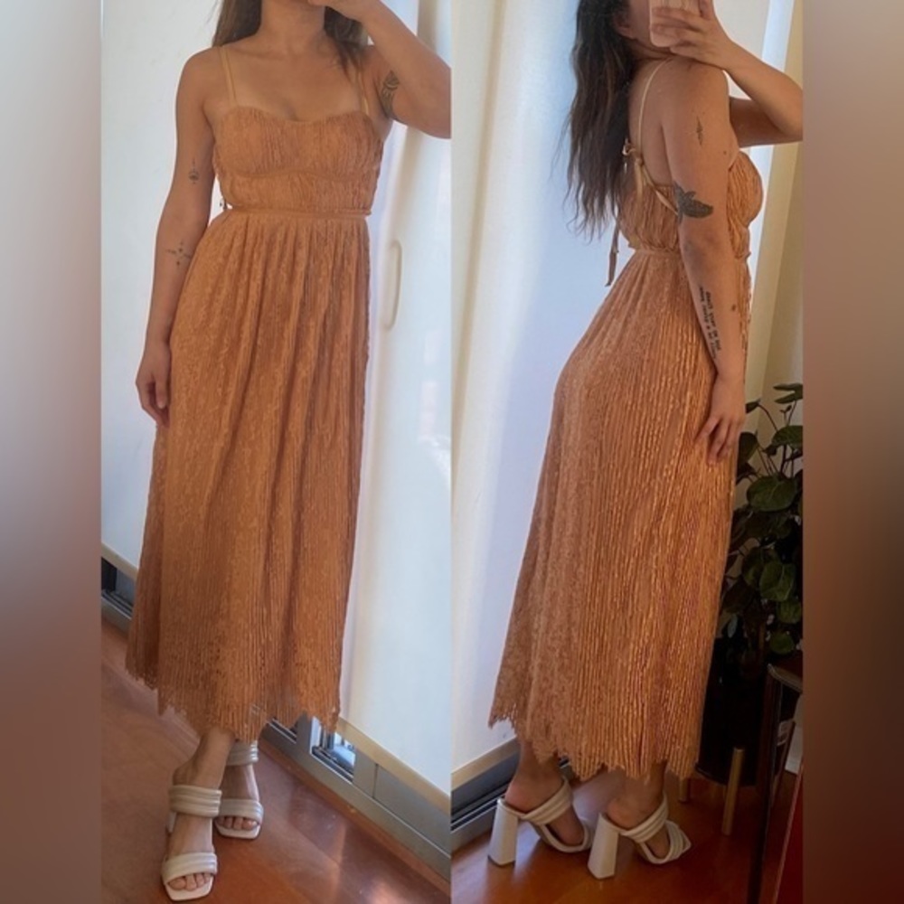 Jonathan Simkhai Bonnie Silk Lace Plisse Bustier Midi Semi-formal Dress